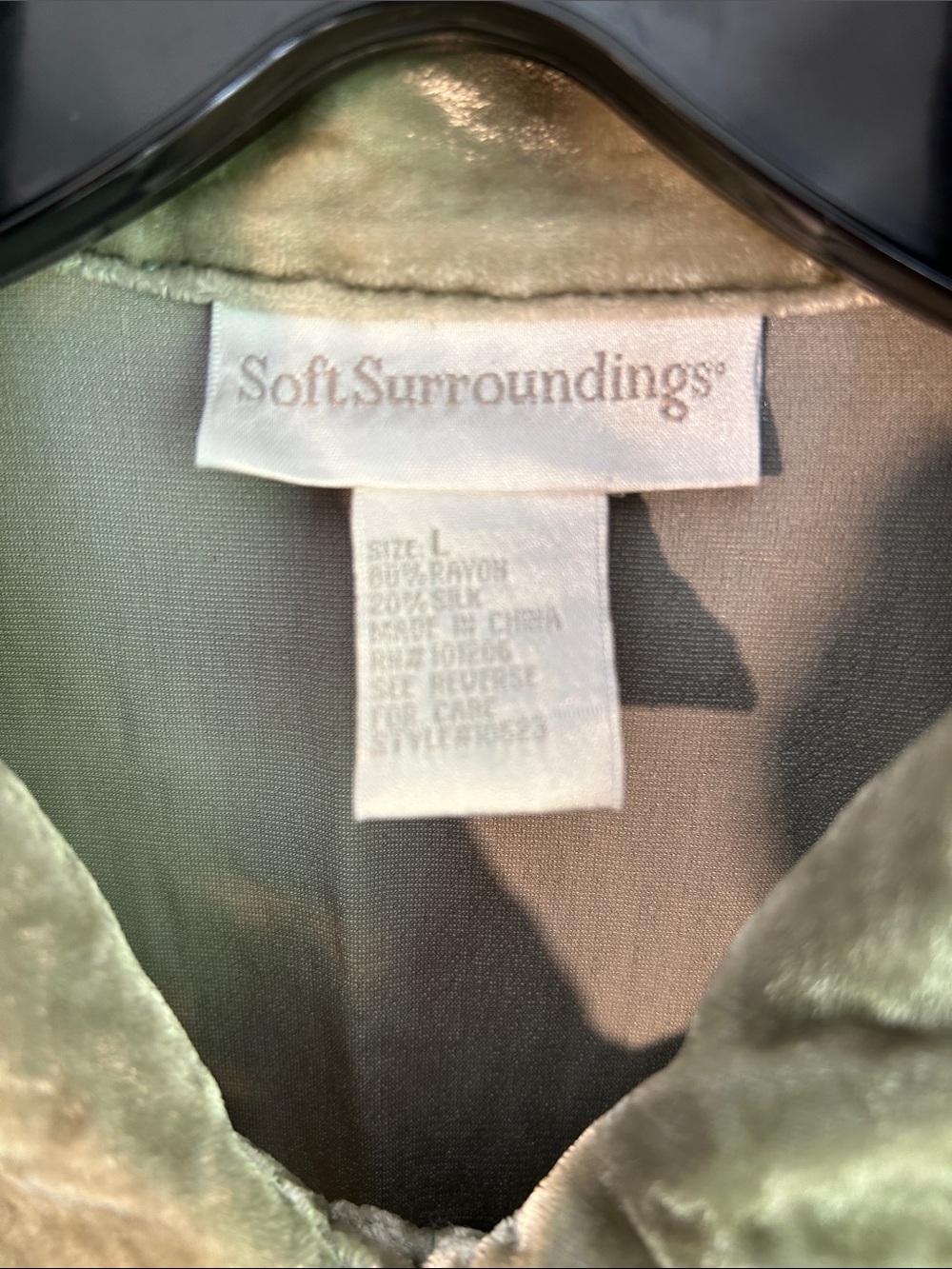 Soft Surroundings Crushed Velvet Button-Down Shirt — Sage L - Picture 2 of 5